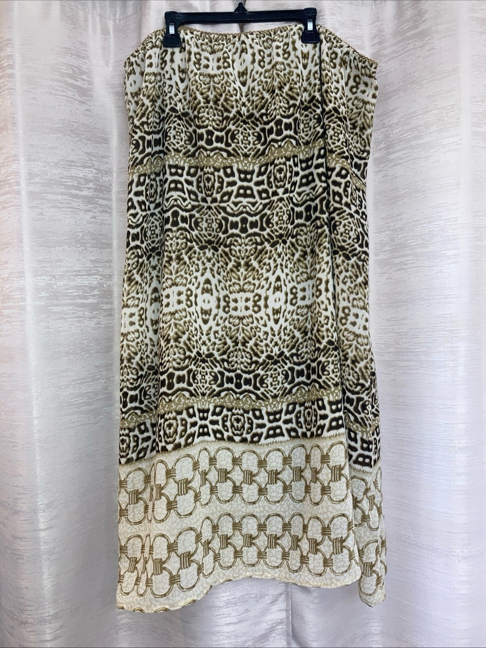 Tease Tan, Brown and Gold Animal Print and Chain Link Print Midi Skirt 1X